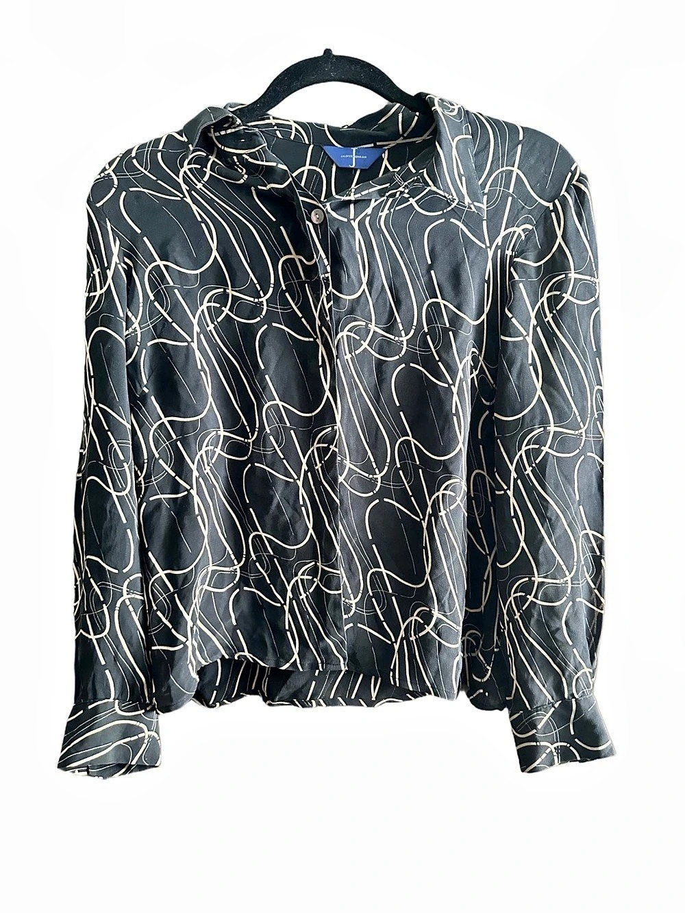 Jasper Conran Abstract Print Cropped Blouse in Black & Gold Sz Large